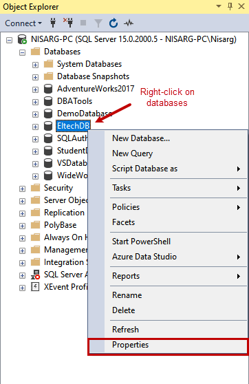 View database property