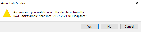 Confirming the changes to be brought in by reverting the database from the snapshot