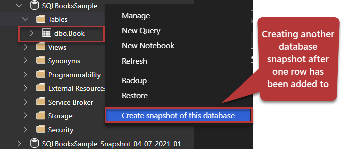 Creating second snapshot of the database