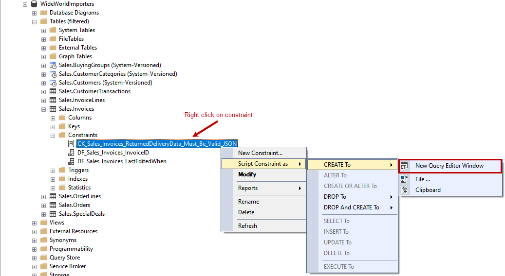 Get T-SQL definition of Check constraint using SSMS