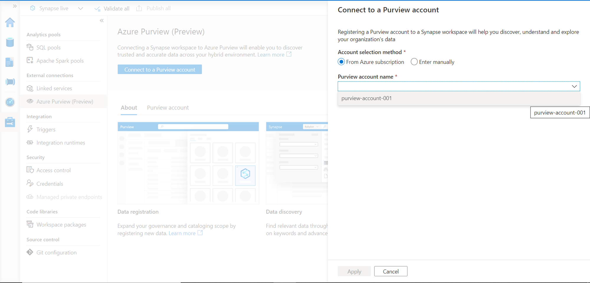 Purview account from Azure Subscription
