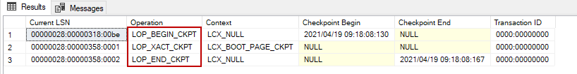 CHECKPOINT and log file 