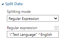 Configuration of Split data to filter English text data. 
