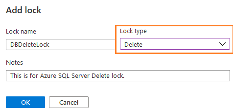 Configuration of the delete Lock using the Azure Portal