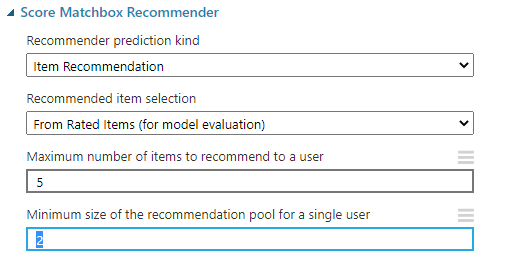 Configurations for Score Matchbox Recommender control