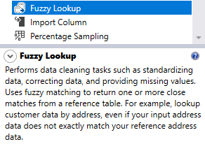 Fuzzy lookup description from the SSIS toolbox