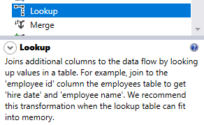 SSIS Lookup transformation description in the SSIS toolbox