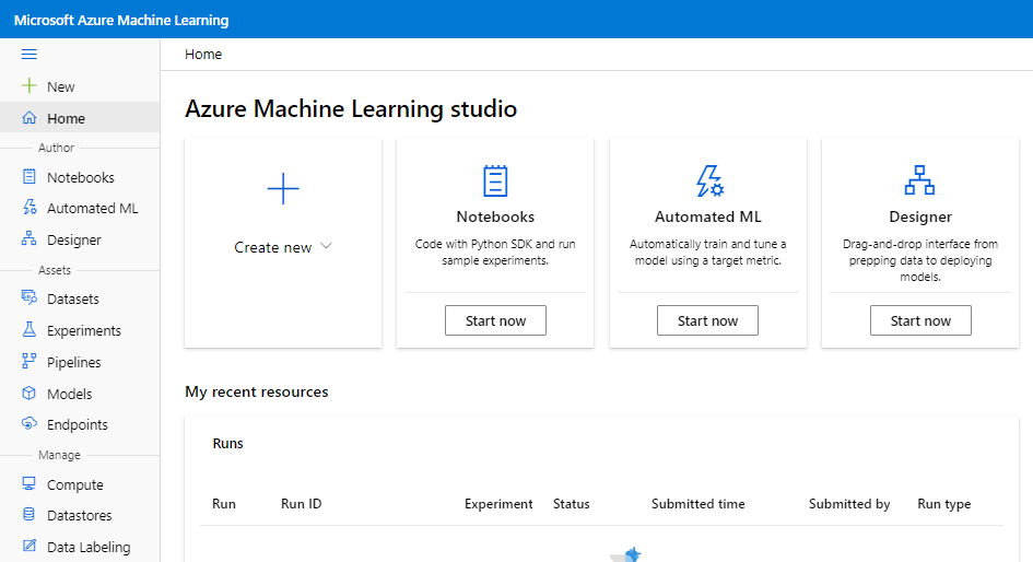 Azure Machine Learning Studio screen,
