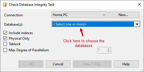 Choose databases on which you want to run SQL Server dbcc checkdb