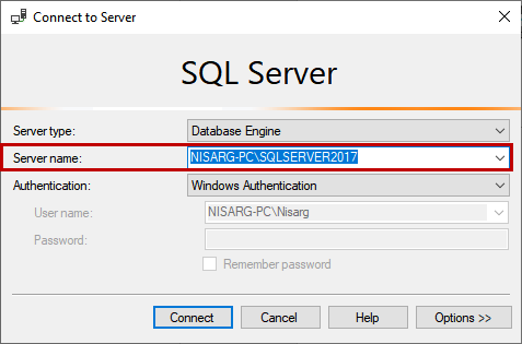 Connect to SQL Server developer edition 