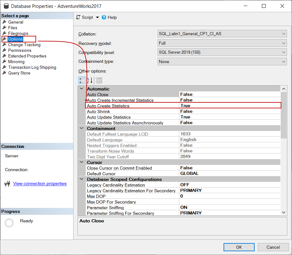 Database Auto Create Statistics