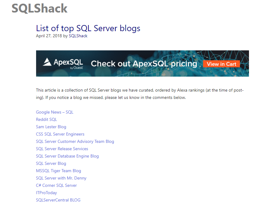List of top SQL Server blogs