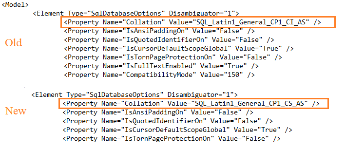 Modify collation in model.xml