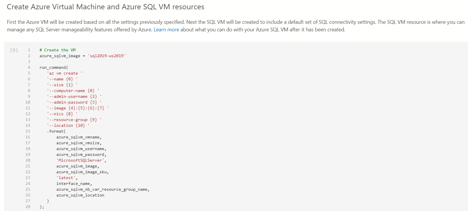 Provision of virtual machine resources in Azure