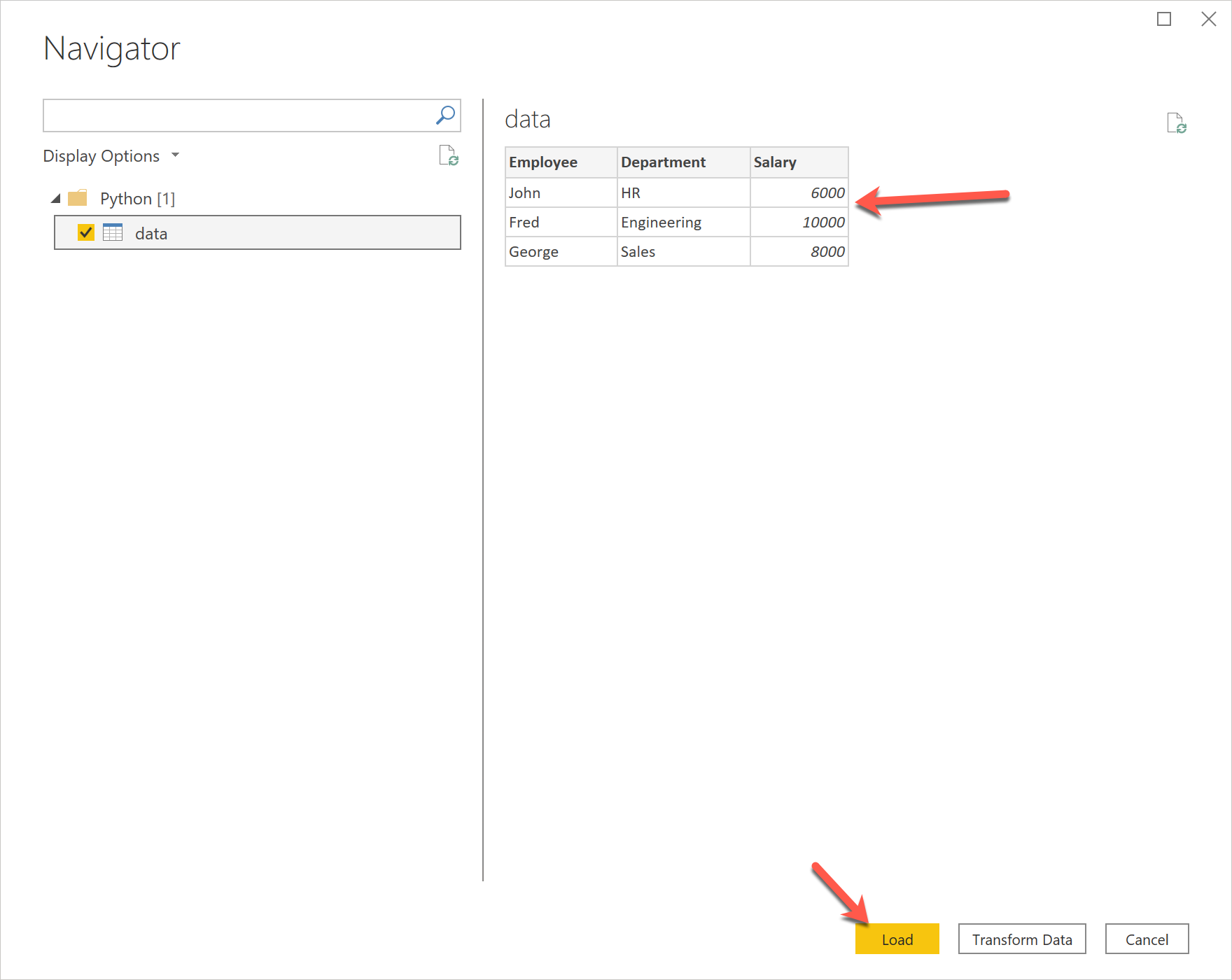 Python Data Frame being imported as a table in Power BI