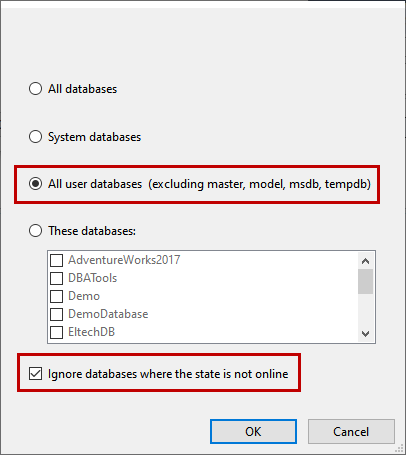 Select all user databases