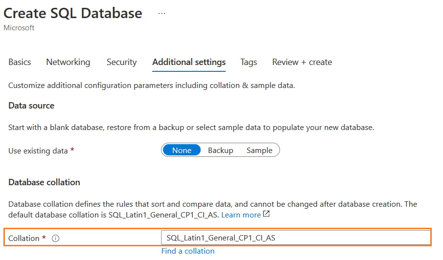 Specify collation while creating database