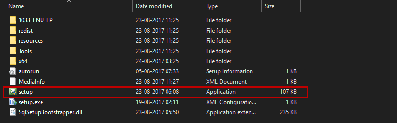 SQL Server developer installation files