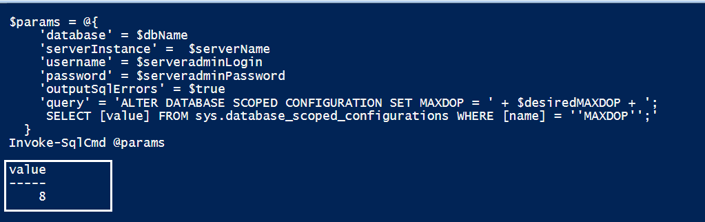 Update database scoped configuration in PowerShell