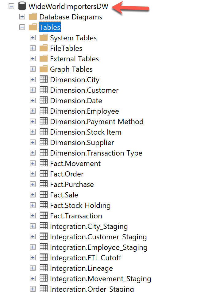 WideWorldImportersDW database imported and restored to SQL Server