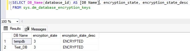 Check TDE state of tempdb using DMV sys.dm_database_encryption_keys