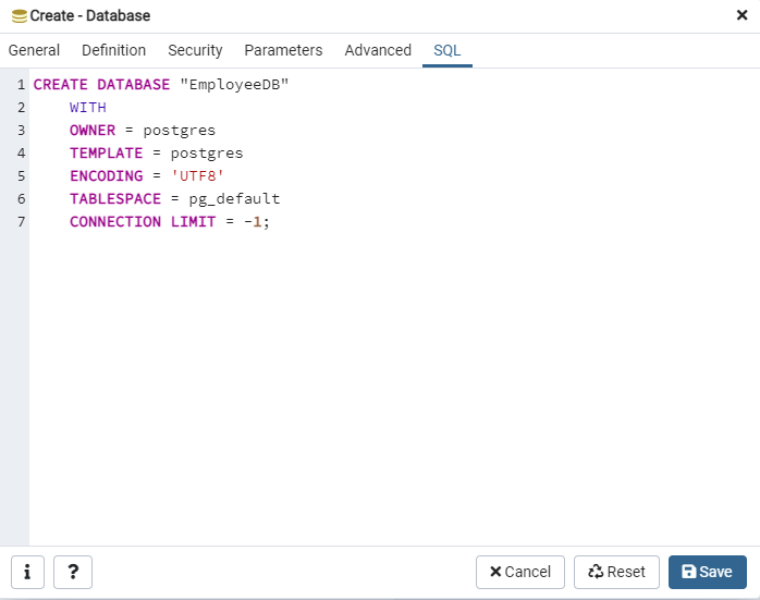 Create database statement