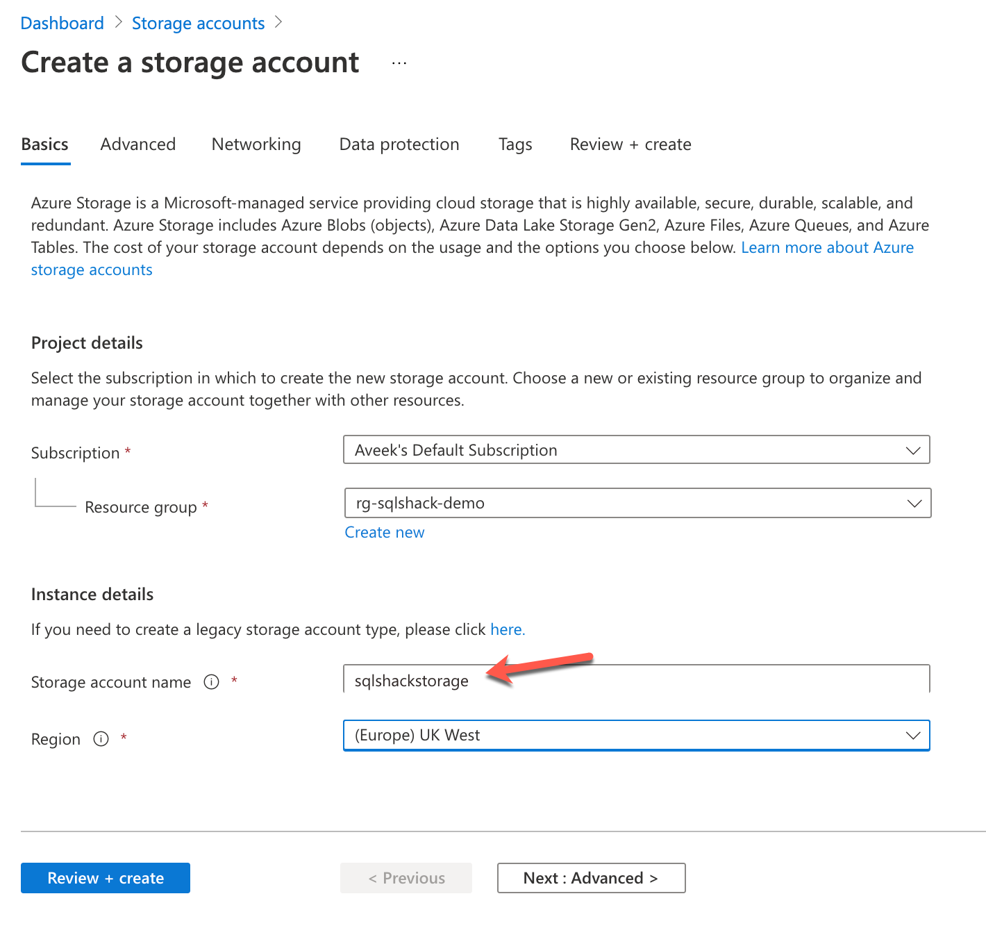 Creating the Storage Account