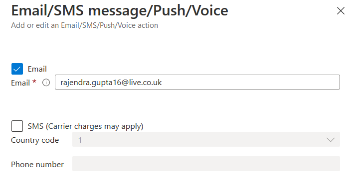 Email, SMS, Push, Voice configuration.