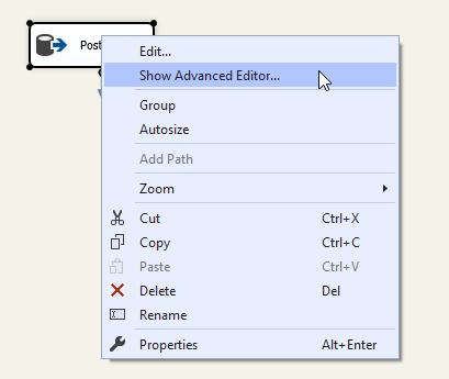 Opening source's advanced editor