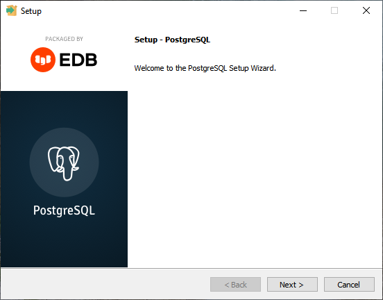 Die Installation von Postgresql unter Windows hat begonnen