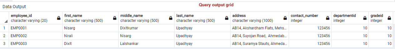 Select Query output