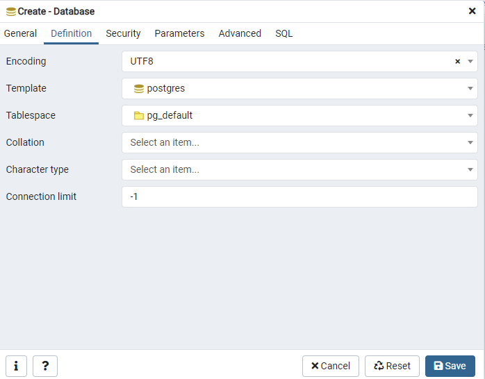 Specify the different parameters