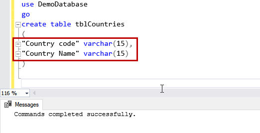 SQL Server column name with space in double quotes 