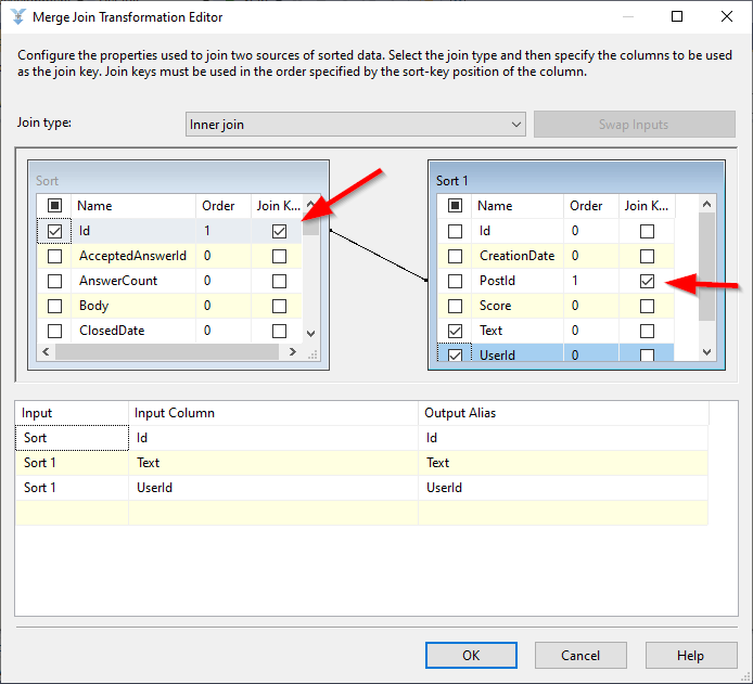 SSIS Merge Join transformation editor