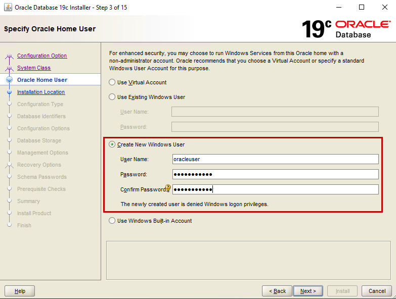Configure Oracle Home user