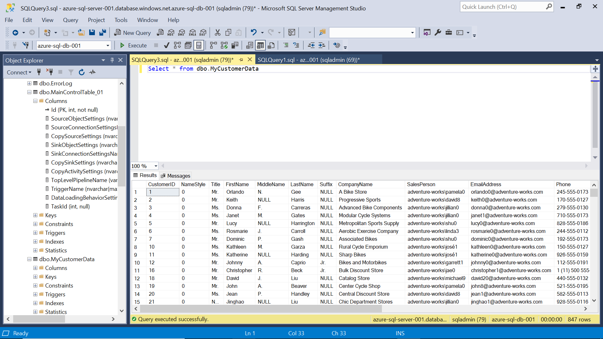 Data file imported in Azure SQL Database