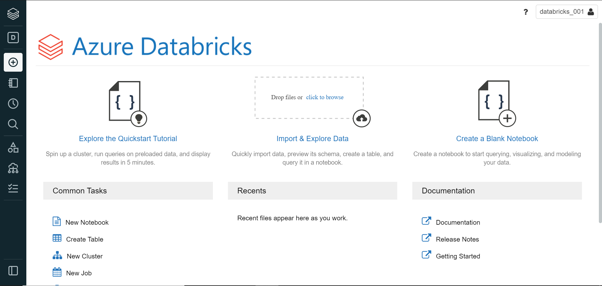 Databricks workspace home page