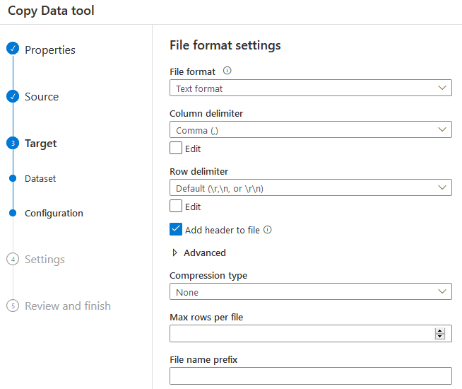 File format settings