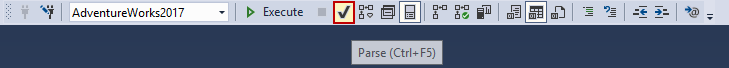 How to use the parse button in SQL Server Management Studio