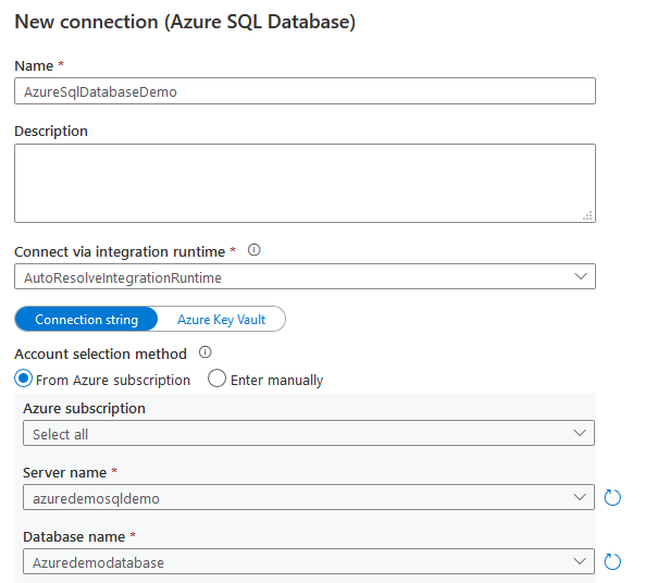 New Azure SQL Database connection