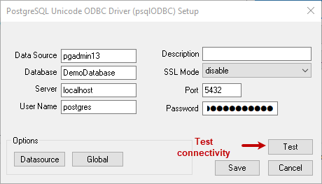 ODBC connetion parameters