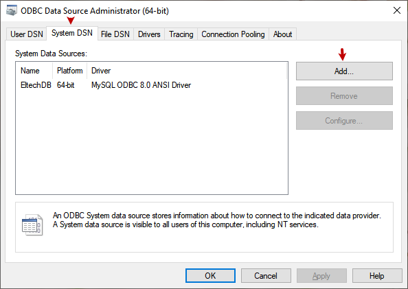 ODBC data source administrator