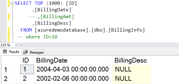 Single line SQL comment