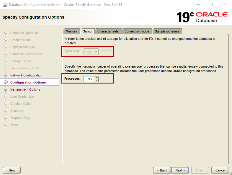 Specify the number of user processes and block size