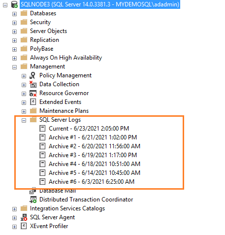 SQL Server Logs location