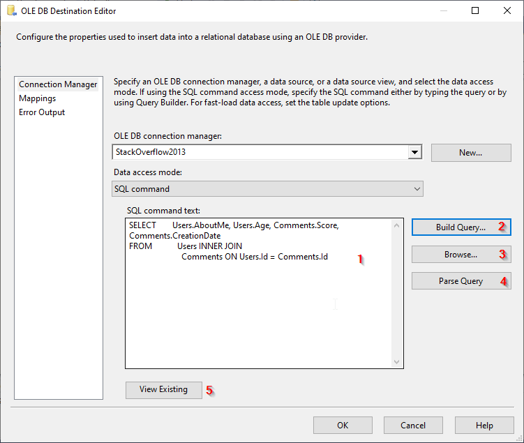 Configuring Destination Tables