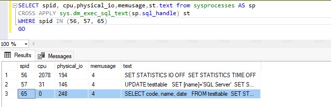 sysprocesses for SELECT statement