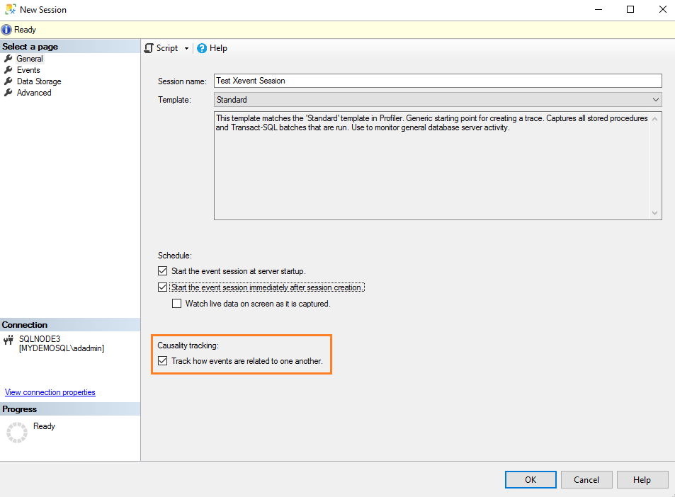 turn on the causality tracking in SQL Server Extended Event