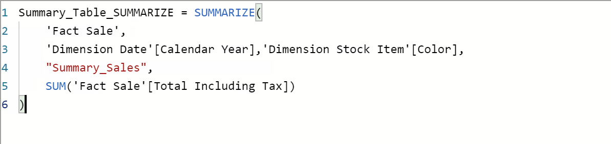Creating the new table using SUMMARIZE function