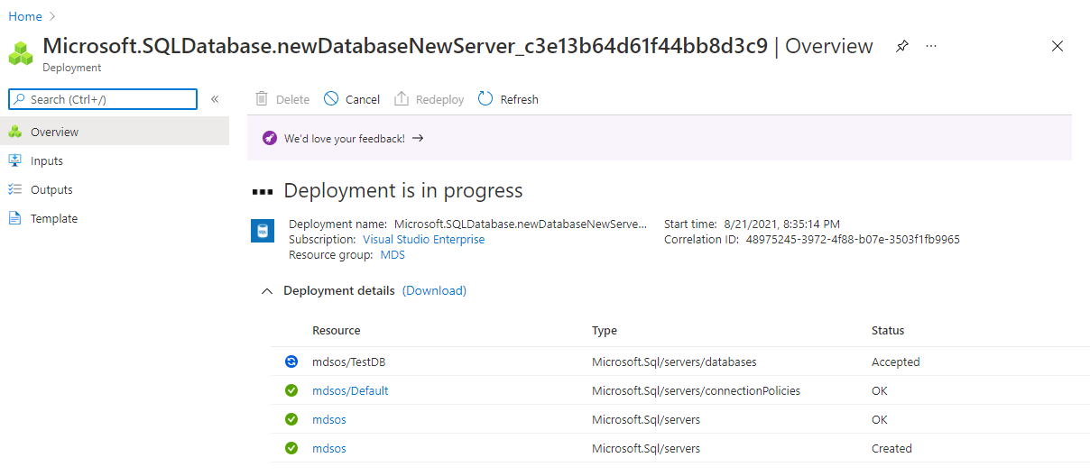 Database deployment in process